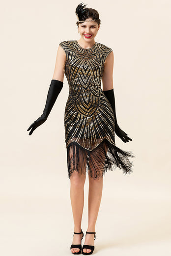 Black Gatsby Glitter Fringe 1920s Dress