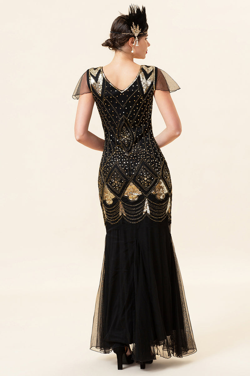 Load image into Gallery viewer, Burgundy Long Sequin 1920s Dress