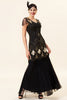 Load image into Gallery viewer, Black and Gold Long Sequin 1920s Dress