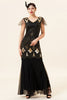 Load image into Gallery viewer, Black and Gold Long Sequin 1920s Dress