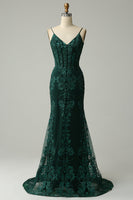 Load image into Gallery viewer, Sparkly Dark Green Mermaid Sequin Long Formal Dress