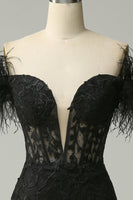 Load image into Gallery viewer, Black Mermaid Lace Long Formal Dress with Feathers