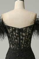 Load image into Gallery viewer, Black Mermaid Lace Long Formal Dress with Feathers
