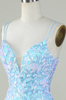 Load image into Gallery viewer, Sparkly Lace-Up Back Light Blue Short Formal Dress