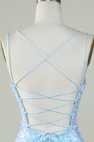 Load image into Gallery viewer, Sparkly Lace-Up Back Light Blue Short Formal Dress