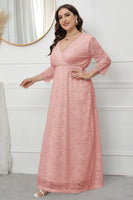 Load image into Gallery viewer, Plus Size V-Neck Lace Pink Mother Of The Bride Dress