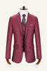 Load image into Gallery viewer, Burgundy Notched Lapel Plaid 3 Piece Men Suits