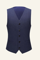 Load image into Gallery viewer, Dark Blue Pinstriped 3 Piece Men Wedding Suits