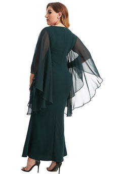 Plus Size Dark Green Batwing Sleeves Mother Of The Bride Dress