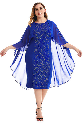 Plus Size Royal Blue Mother Of The Bride Dress with Cape