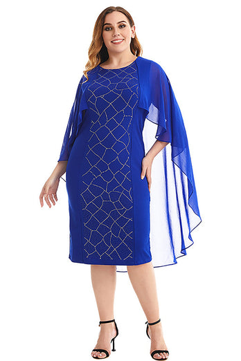 Plus Size Royal Blue Mother Of The Bride Dress with Cape