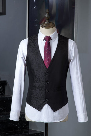 Black Jacquard Double-Breasted 3-Piece Men's Suit