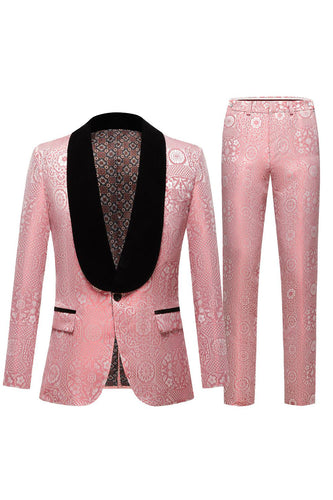 Light Pink Jacquard Shawl Lapel 2 Piece Men's Prom Suits