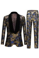 Load image into Gallery viewer, Blue Jacquard Shawl Lapel Men&#39;s 2 Piece Prom Suits