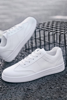 White Lace-Up Casual Shoes For Men