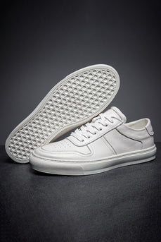 White Leather Lace-Up Casual Men's Shoes