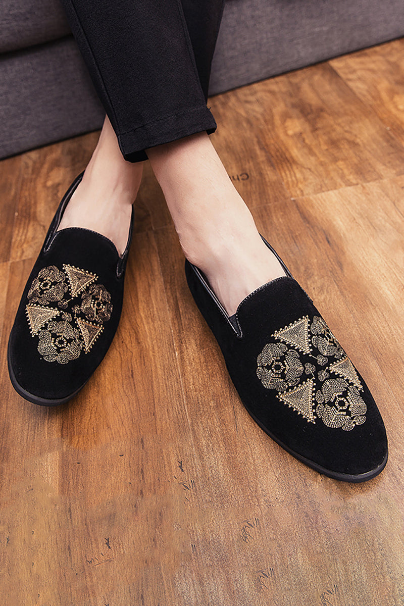 Load image into Gallery viewer, Black Embroidery Slip-On Party Men&#39;s Shoes