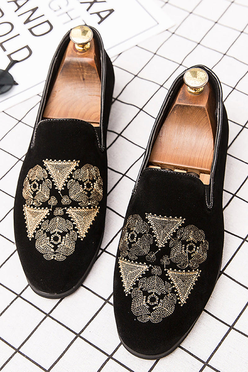 Load image into Gallery viewer, Black Embroidery Slip-On Party Men&#39;s Shoes