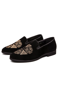 Black Embroidery Slip-On Party Men's Shoes