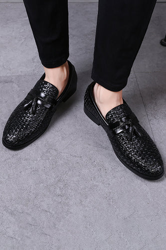 Black Fringe Leather Slip-On Men's Shoes