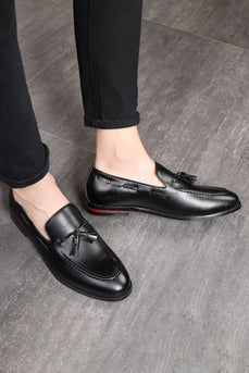 Black Leather Fringe Slip-On Men's Shoes