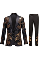 Load image into Gallery viewer, Black and Gold Jacquard Sequins Men&#39;s 2 Piece Prom Suits