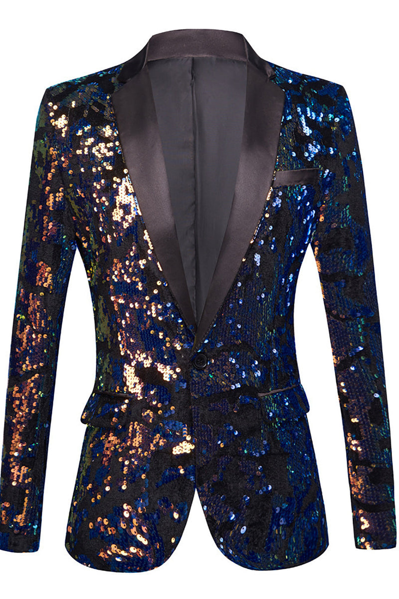 Load image into Gallery viewer, Sparkly Dark Blue Sequins Men&#39;s Blazer