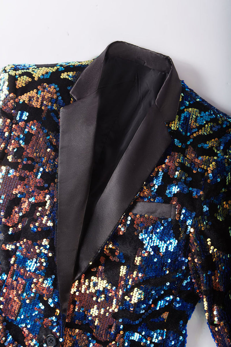 Load image into Gallery viewer, Sparkly Dark Blue Sequins Men&#39;s Blazer