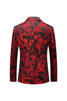 Red Notched Lapel Jacquard Prom Blazer