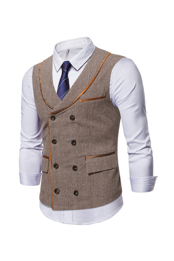 Shawl Neck Trim Double Breasted Coffee Men's Suit Vest