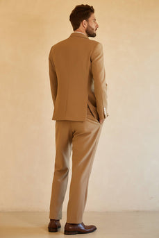 Brown Single Breasted Peak Lapel 3 Piece Men's Wedding Suits