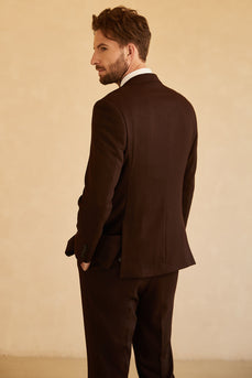 Notched Lapel Two Button Dark Brown 3 Piece Suit Wedding