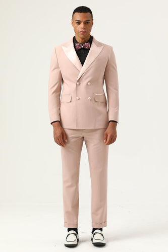 Pink Peak Lapel Double Breasted 2 Piece Men's Prom Suits