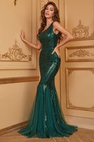 Load image into Gallery viewer, One Shoulder Sparkly Mermaid Sequins Dark Green Long Formal Dress