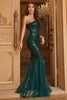 Load image into Gallery viewer, One Shoulder Sparkly Mermaid Sequins Dark Green Long Formal Dress