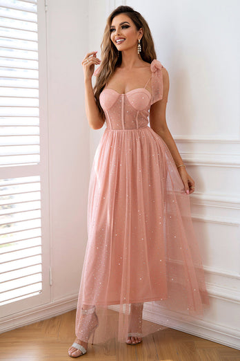 A-Line Tulle Blush Corset Formal Dress