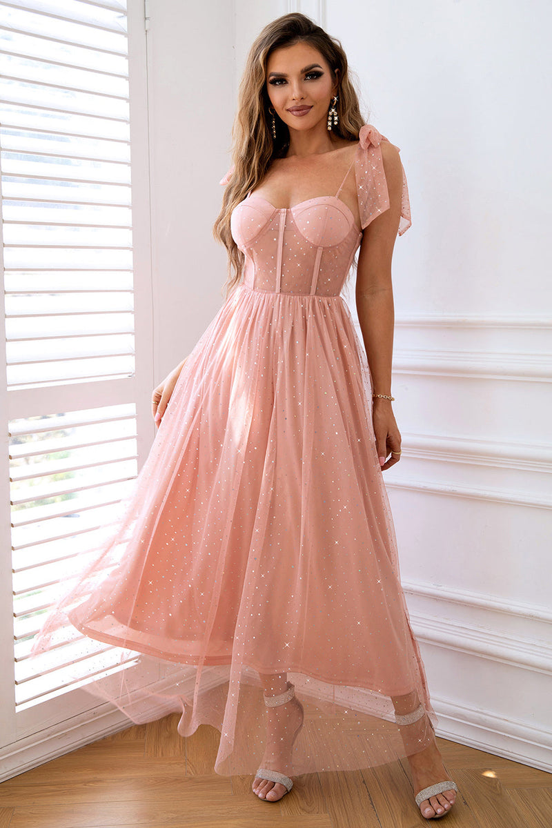 Load image into Gallery viewer, A-Line Tulle Blush Corset Formal Dress