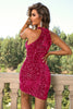 Load image into Gallery viewer, Sparkly Halter Sequins Fuchsia Short Formal Dress