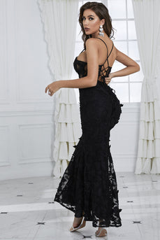 Mermaid Spaghetti Straps Black Corset Formal Dress