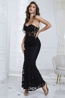 Load image into Gallery viewer, Mermaid Spaghetti Straps Black Corset Formal Dress