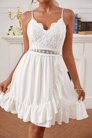 Load image into Gallery viewer, White A-Line Spaghetti Straps Graduation Dress