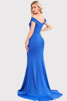 Satin Mermaid Off The Shoulder Royal Blue Long Formal Dress