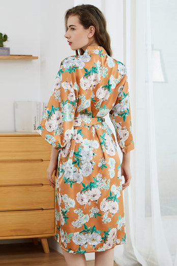 Orange Floral Boho Kimono Bridesmaid Robe