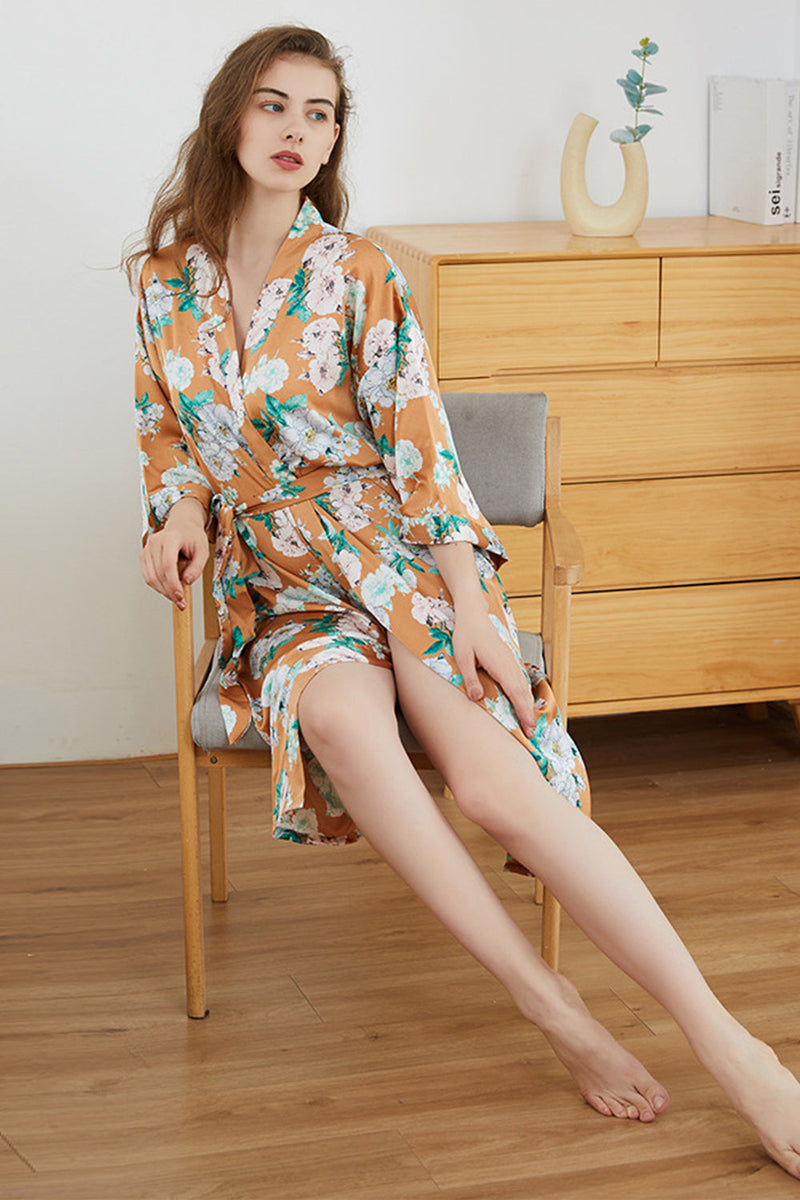 Load image into Gallery viewer, Orange Floral Boho Kimono Bridesmaid Robe