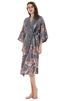 Grey Printed Kimono Bridal Party Robes