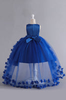 Load image into Gallery viewer, Blue High Low Girls&#39; Dress With Bowknot
