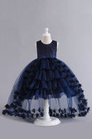 Load image into Gallery viewer, Blue High Low Girls&#39; Dress With Bowknot