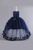 Load image into Gallery viewer, Blue High Low Girls&#39; Dress With Bowknot