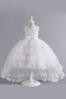 Load image into Gallery viewer, Blue High Low Girls&#39; Dress With Bowknot