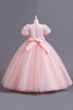 Load image into Gallery viewer, Sequin Pink A Line Short Sleeves Girls&#39; Dress With Bow